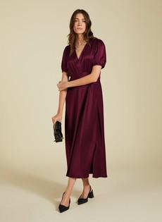 Cathy Satin V-Neck Midi Dress via Baukjen
