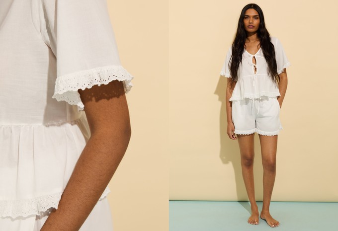 Emma Organic Cotton Broderie Detail Pyjama Top from Baukjen