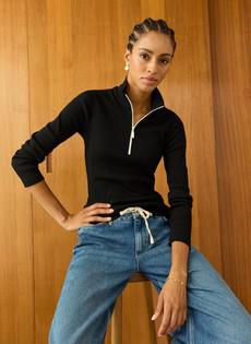 Clayton Organic Cotton Zip Turtleneck Top via Baukjen