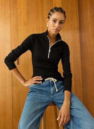 Clayton Organic Cotton Zip Turtleneck Top from Baukjen