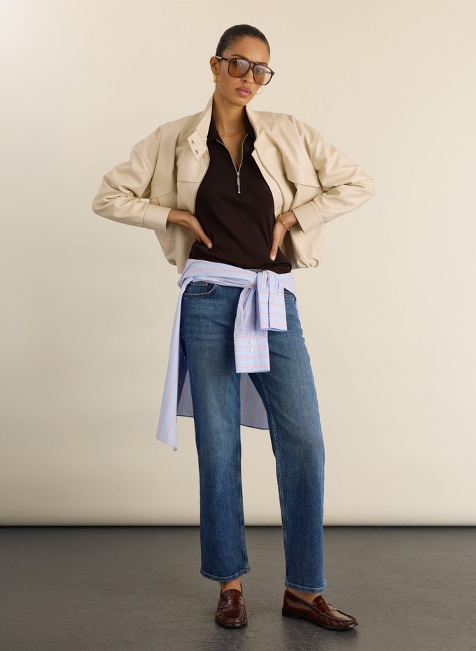 Ivy Ribbed Short-Sleeve Zip Top from Baukjen