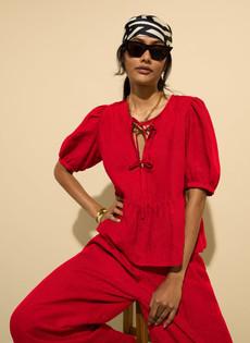 Marylinn Linen Tie Detail Blouse via Baukjen