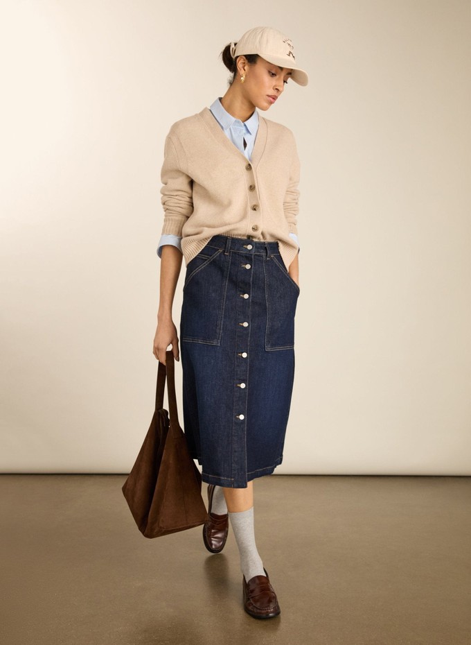 Bobbie Organic Cotton Stretch Denim Midi Skirt from Baukjen