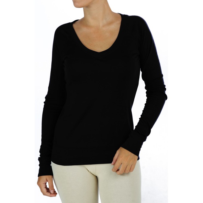 V-Neck Long Sleeve Top in Organic Pima from B.e Quality