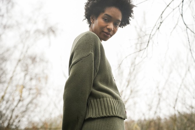 Sugi Organic Cotton Knitted Cardigan in Soft Khaki from Beaumont Organic