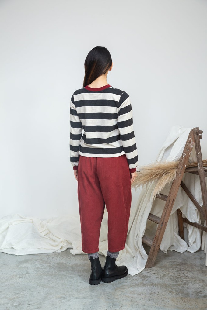 Sierra-Sue Organic Cotton Stripe Jersey Top in Charcoal & Ecru Marl Stripe from Beaumont Organic