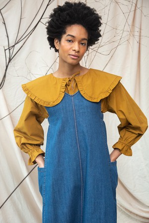 Nandina-Leigh Organic Cotton Denim Dress in Mid Blue from Beaumont Organic