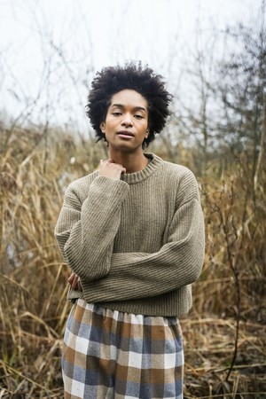 Leo Recycled Wool Knitted Jumper in Taupe Marl from Beaumont Organic