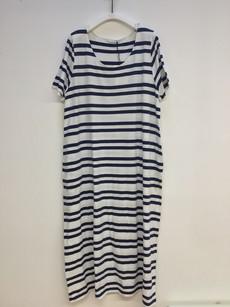 Viola-Sue Organic Cotton Dress in Navy & White Stripe L Preloved via Beaumont Organic