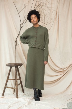 Sugi Organic Cotton Knitted Cardigan in Soft Khaki from Beaumont Organic
