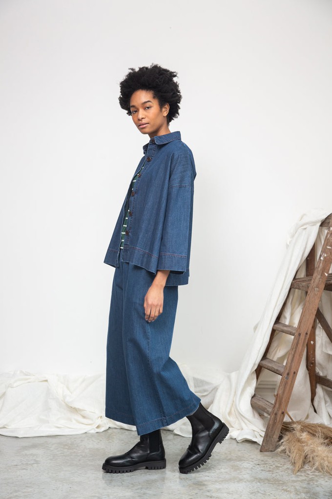 Evora-Leigh Organic Cotton Denim Trousers in Mid Blue from Beaumont Organic