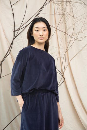 Divya Organic Cotton Velour Top in Night Sky Navy from Beaumont Organic