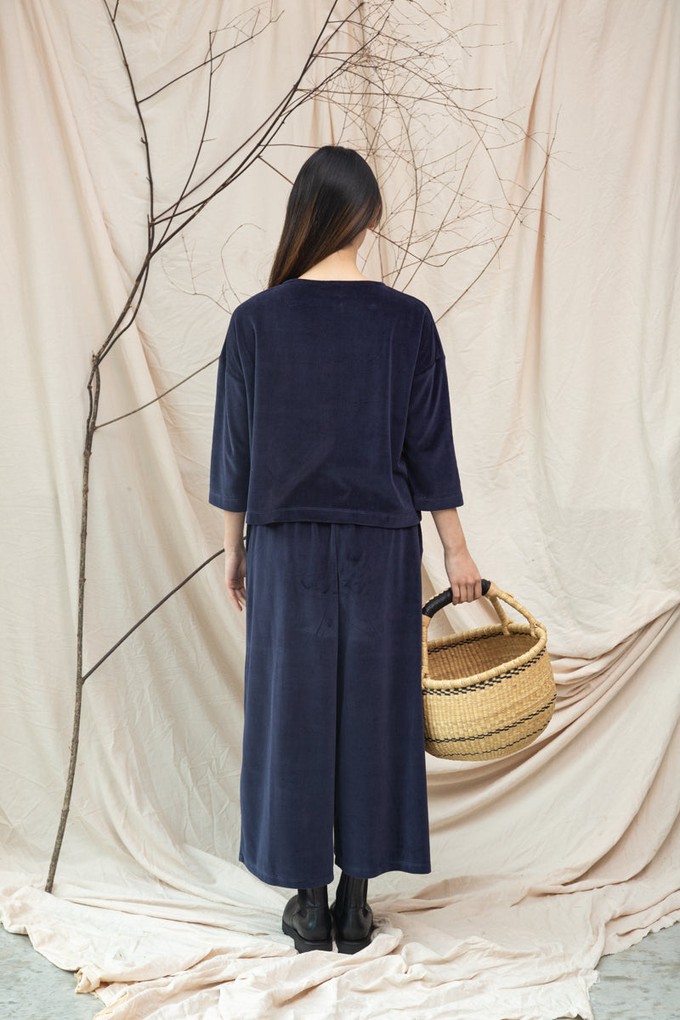 Odette Organic Cotton Velour Trousers in Night Sky Navy from Beaumont Organic
