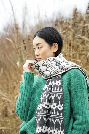 Janie-Sue Organic Cotton Knitted Scarf in Ecru Marl from Beaumont Organic