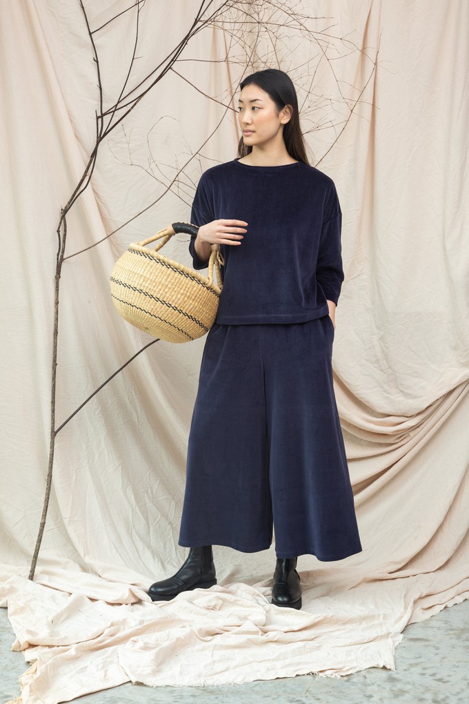 Divya Organic Cotton Velour Top in Night Sky Navy from Beaumont Organic