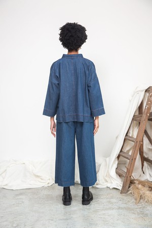 Evora-Leigh Organic Cotton Denim Trousers in Mid Blue from Beaumont Organic