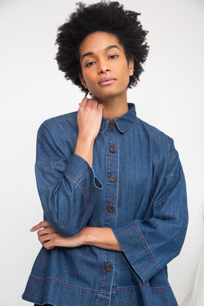 Dylan-Leigh Organic Cotton Denim Overshirt in Mid Blue from Beaumont Organic