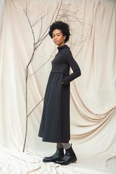 Birch Organic Cotton Jersey and Poplin Dress in Black via Beaumont Organic