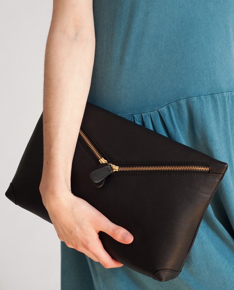 Valencia Leather Zip Clutch In Black from Beaumont Organic