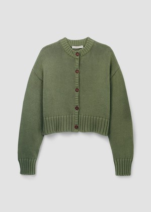 Sugi Organic Cotton Knitted Cardigan in Soft Khaki from Beaumont Organic