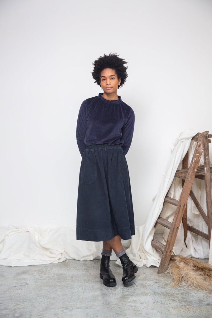 Alma Organic Cotton Corduroy Skirt in Night Sky Navy from Beaumont Organic