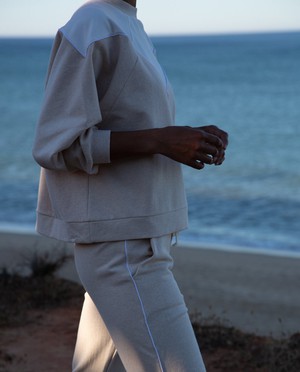 Alba Organic Cotton Sweatshirt In Sand Marl & White from Beaumont Organic