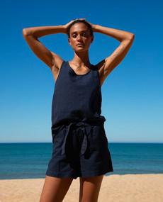 Honor-May Cotton Linen Short In Navy via Beaumont Organic