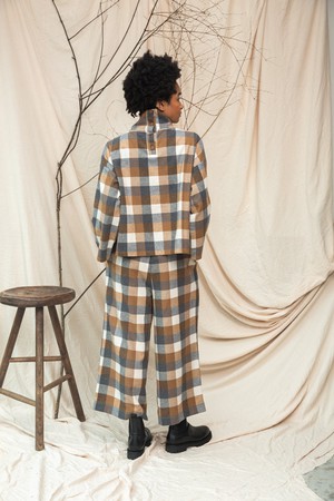 Ula-Cay Recycled Cotton Blend Brushed Twill Check Top in Tan Check from Beaumont Organic