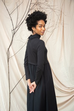 Birch Organic Cotton Jersey and Poplin Dress in Black from Beaumont Organic