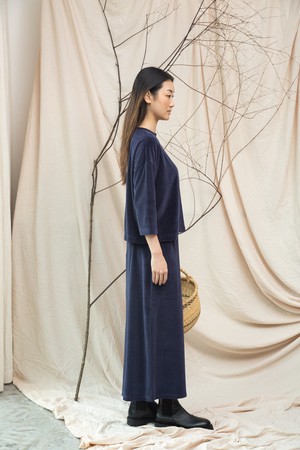 Odette Organic Cotton Velour Trousers in Night Sky Navy from Beaumont Organic