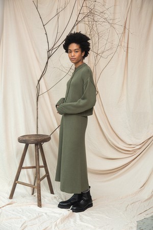 Sugi Organic Cotton Knitted Cardigan in Soft Khaki from Beaumont Organic