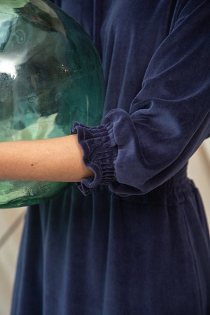 Alena Organic Cotton Velour Dress in Night Sky Navy from Beaumont Organic
