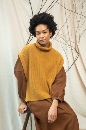 Kanon Recycled Wool Knitted Vest in Ochre Marl from Beaumont Organic