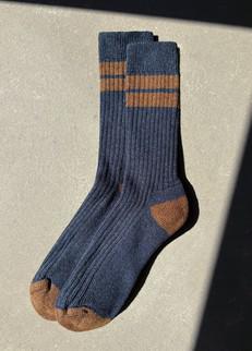 Jenni Organic Cotton Socks in Navy Marl and Brown via Beaumont Organic