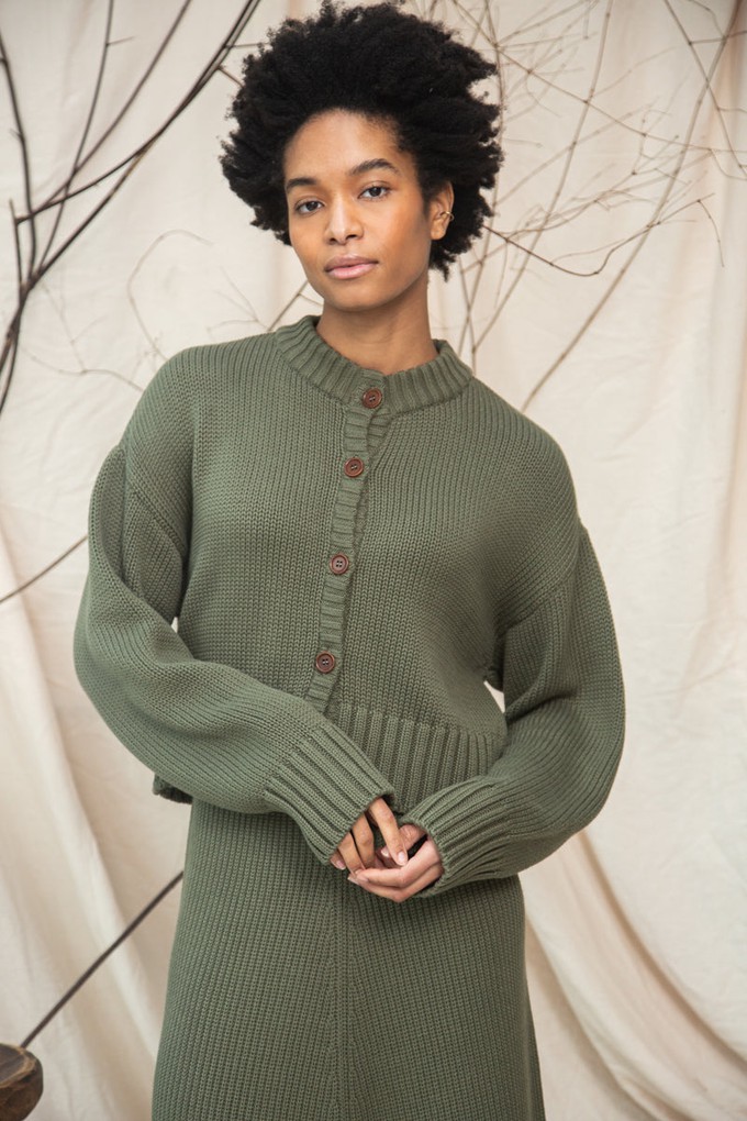 Sugi Organic Cotton Knitted Cardigan in Soft Khaki from Beaumont Organic