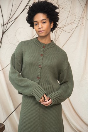 Sugi Organic Cotton Knitted Cardigan in Soft Khaki from Beaumont Organic