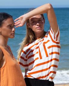 Sarita-Sue Organic Cotton Stripe T-shirt In White & Sunset Orange Stripe from Beaumont Organic