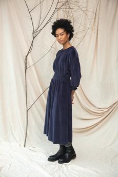 Alena Organic Cotton Velour Dress in Night Sky Navy via Beaumont Organic