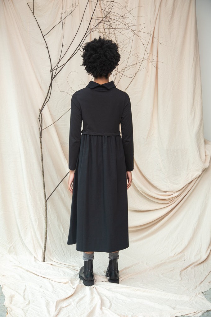 Birch Organic Cotton Jersey and Poplin Dress in Black from Beaumont Organic