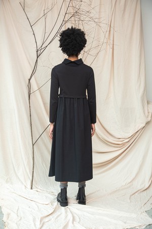 Birch Organic Cotton Jersey and Poplin Dress in Black from Beaumont Organic