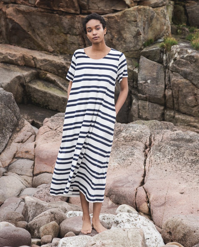Viola-Sue Organic Cotton Dress in Navy & White Stripe L Preloved from Beaumont Organic