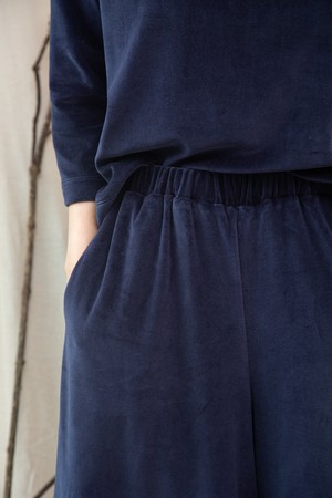 Odette Organic Cotton Velour Trousers in Night Sky Navy from Beaumont Organic