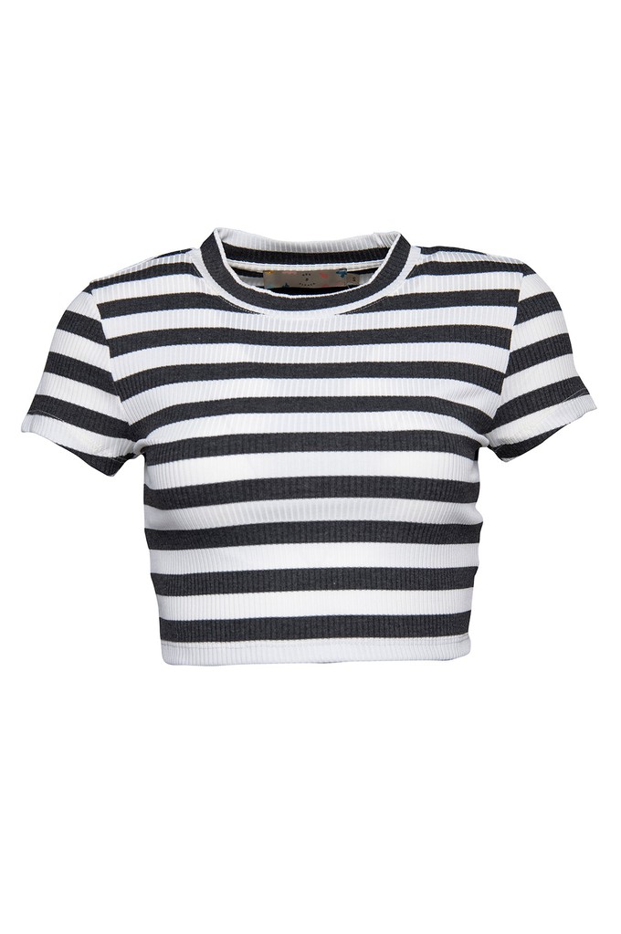 Ribbed Striped Crop T-Shirt from Bee & Alpaca