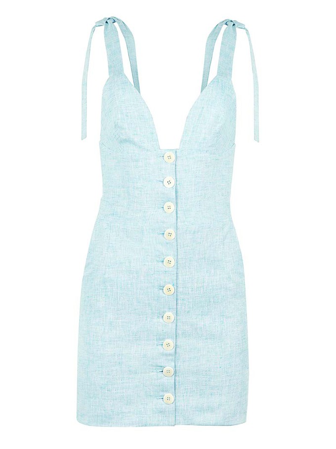 Linen Mini Dress, Upcycled Linen, in Sparkly Light Blue from blondegonerogue