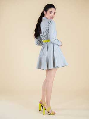 ReLove Long Sleeve Mini Shirt Dress, Upcycled Cotton, in Grey & Yellow from blondegonerogue
