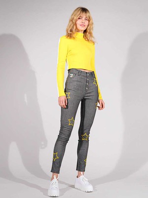 Starstruck Embroidered Skinny Jeans, Upcycled Denim, in Grey from blondegonerogue