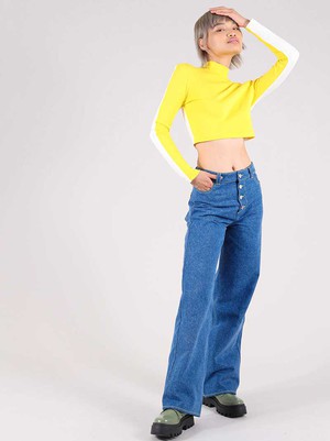 Bougie Crop Turtleneck Top, BCI Cotton, in Yellow & White from blondegonerogue