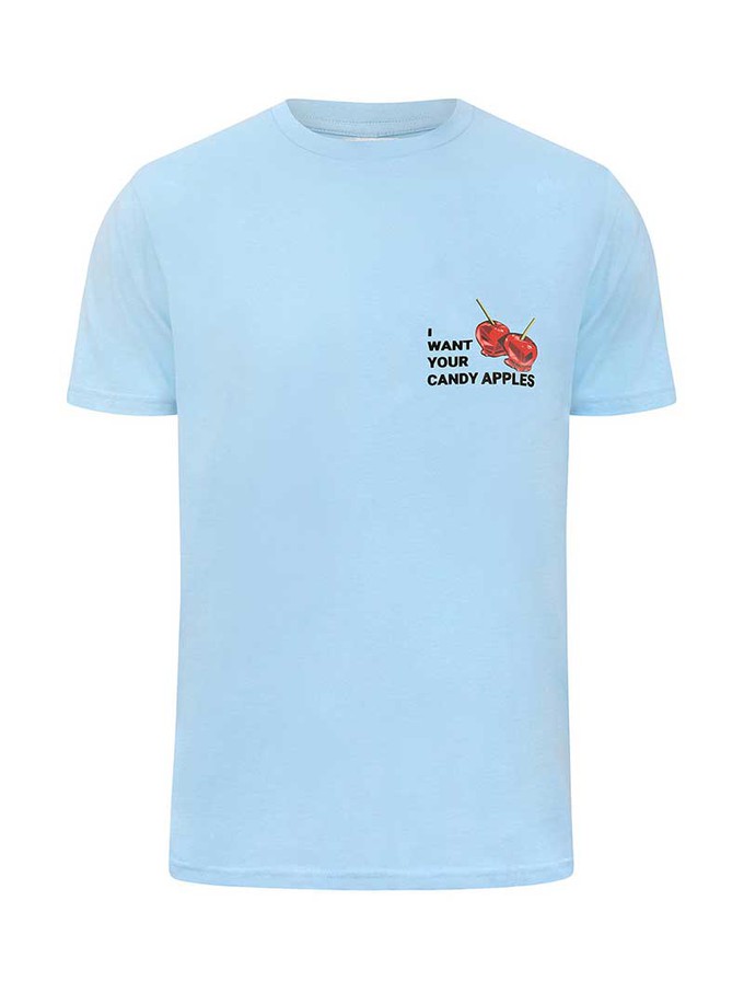 Candy Apples Mens Tee, Organic Cotton, in Light Blue from blondegonerogue