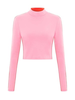 Bougie Crop Turtleneck Top, BCI Cotton, in Pink & Red from blondegonerogue