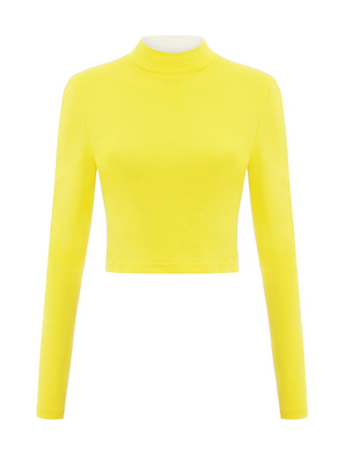 Bougie Crop Turtleneck Top, BCI Cotton, in Yellow & White from blondegonerogue